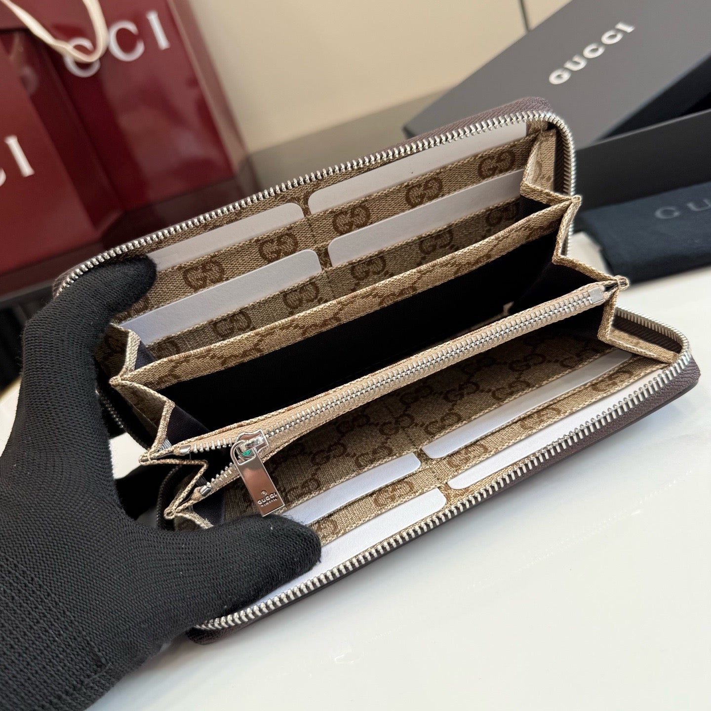 Gucci Lira Zip Around Wallet With Metal Tag