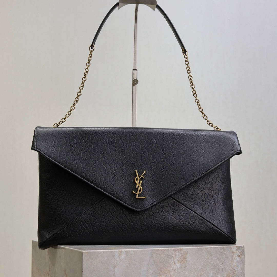 Saint Laurent Cassandre Large Pouch On Chain In Lambskin