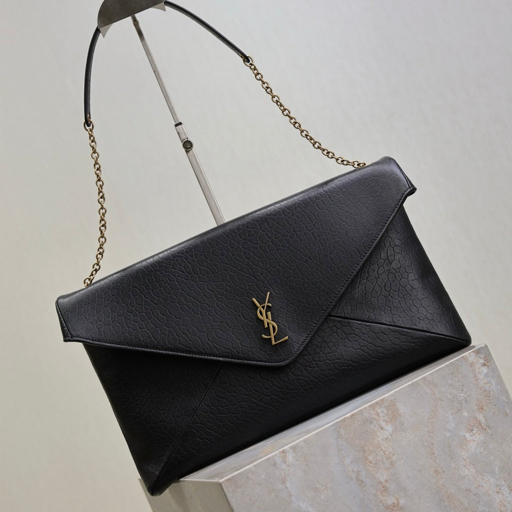 Saint Laurent Cassandre Large Pouch On Chain In Lambskin
