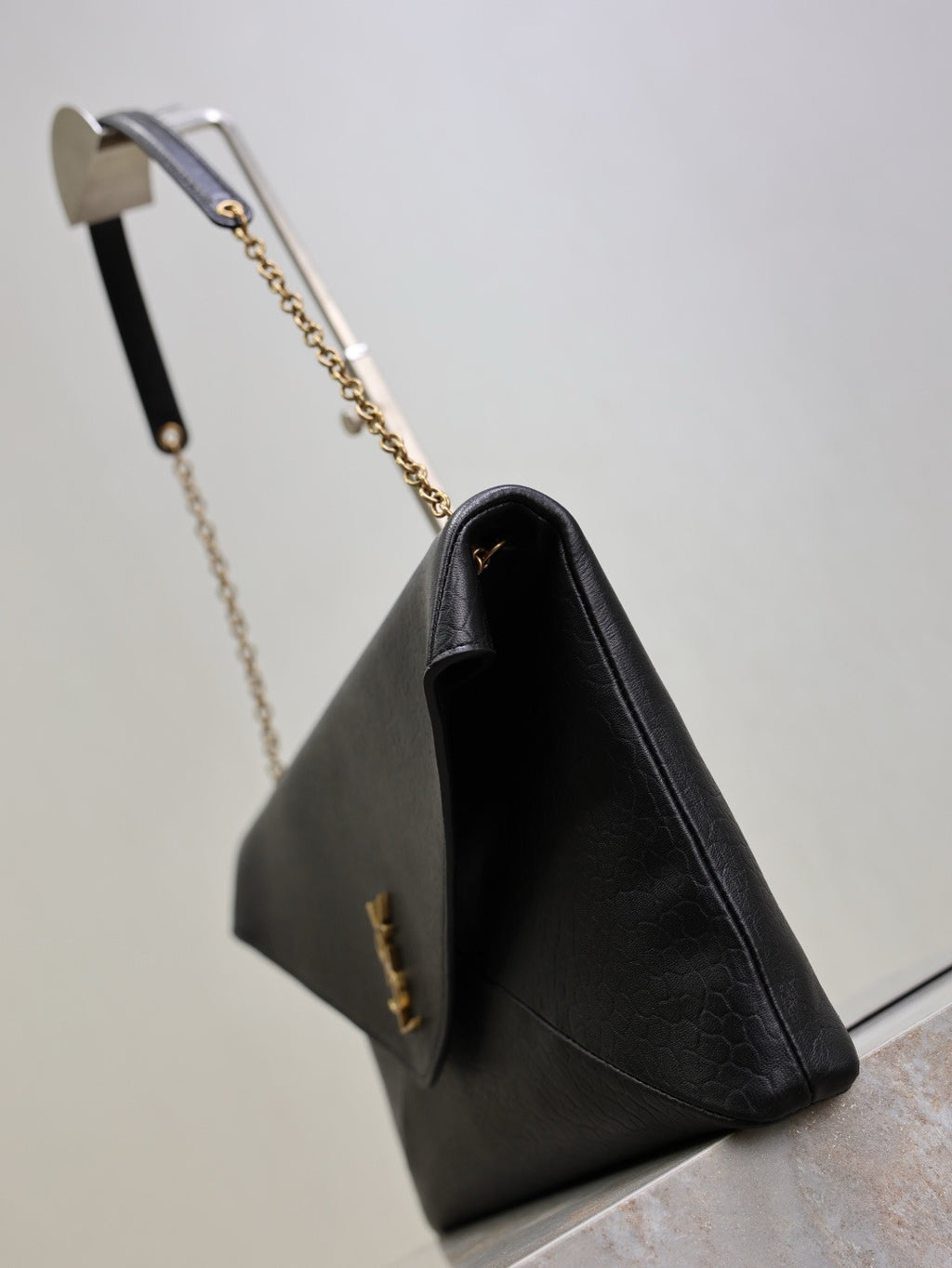 Saint Laurent Cassandre Large Pouch On Chain In Lambskin