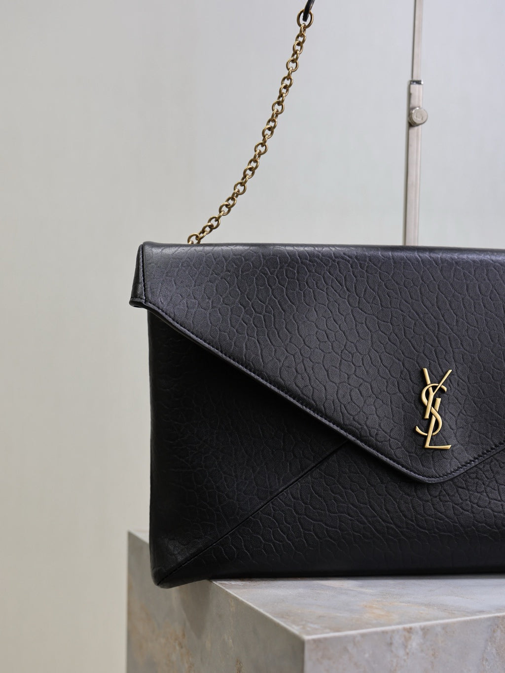 Saint Laurent Cassandre Large Pouch On Chain In Lambskin