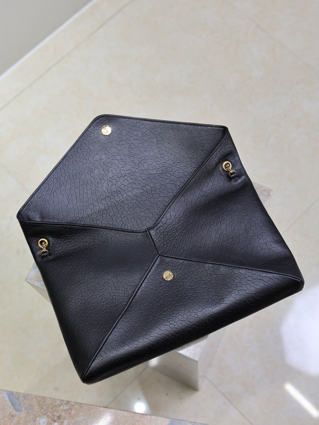 Saint Laurent Cassandre Large Pouch On Chain In Lambskin