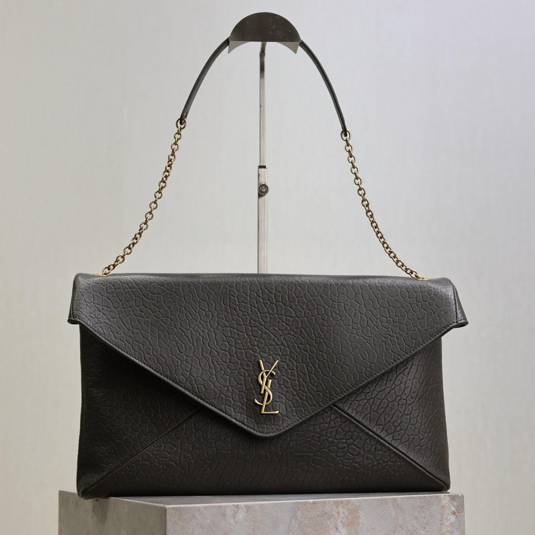Saint Laurent Cassandre Large Pouch On Chain In Lambskin