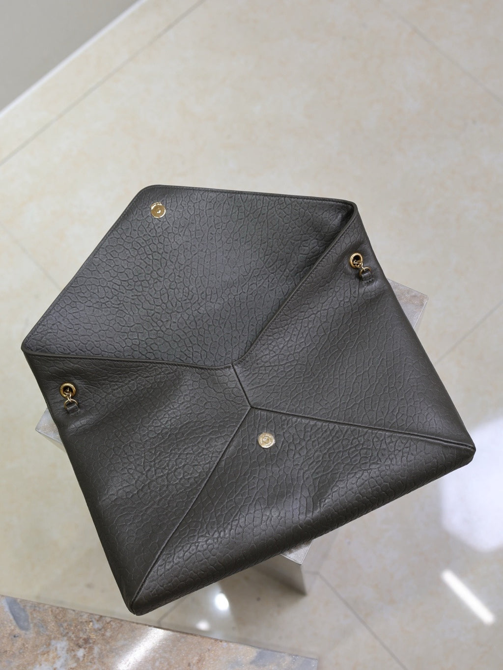 Saint Laurent Cassandre Large Pouch On Chain In Lambskin