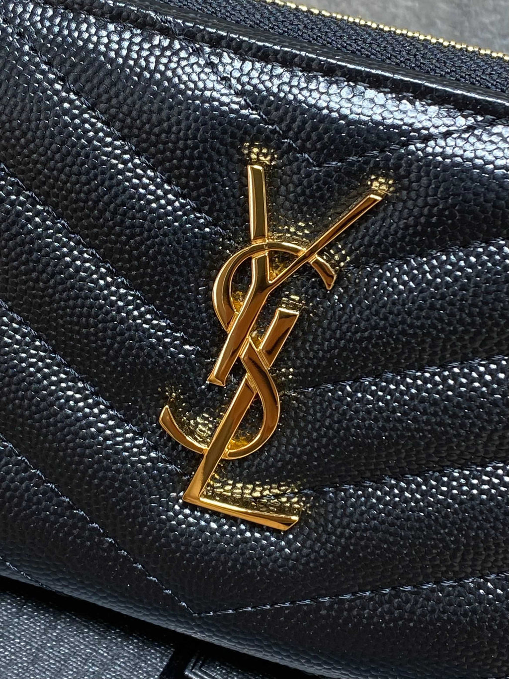 Saint Laurent Cassandre Matelassé Compact Zip Around Wallet In Grain De Poudre Leather