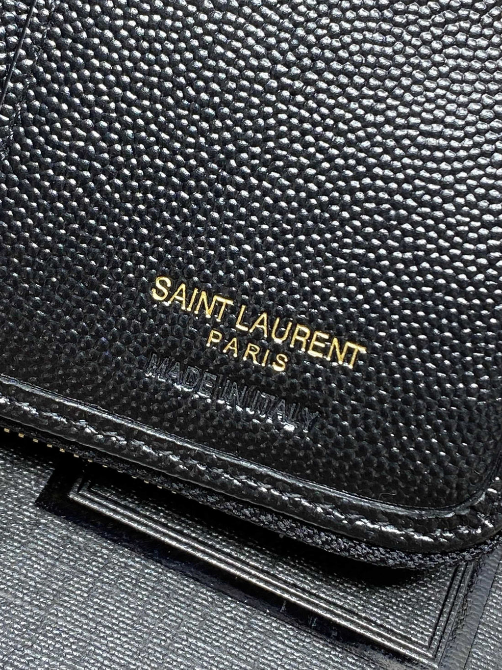 Saint Laurent Cassandre Matelassé Compact Zip Around Wallet In Grain De Poudre Leather