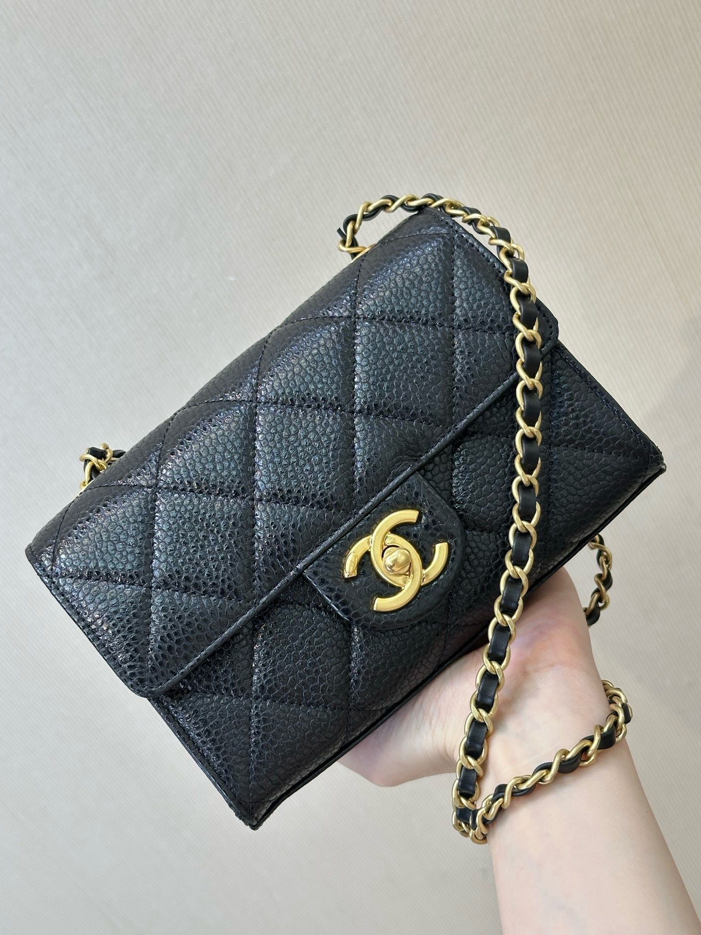 Chanel Mini Flap Bag in Grained Shiny Calfskin