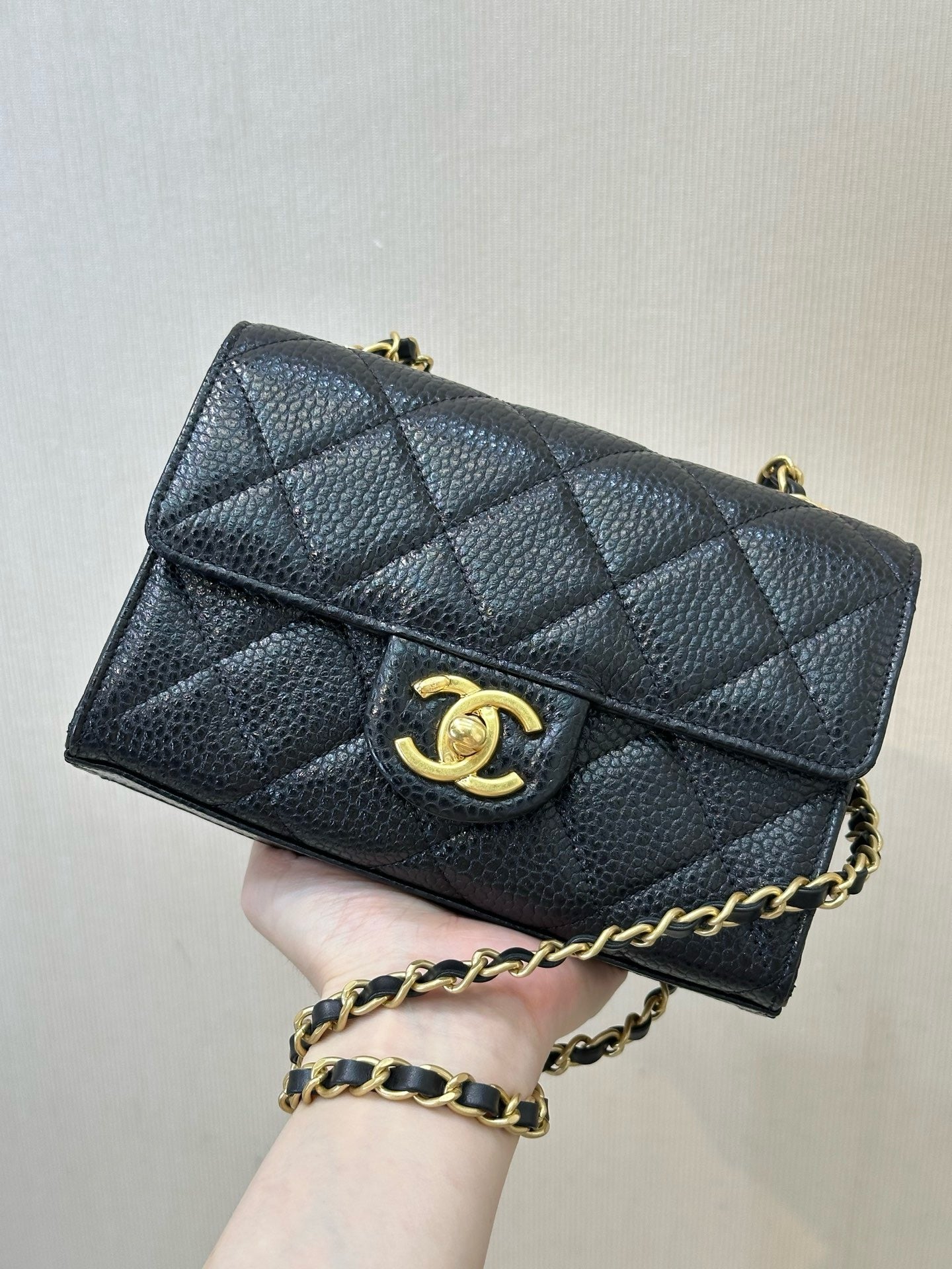 Chanel Mini Flap Bag in Grained Shiny Calfskin