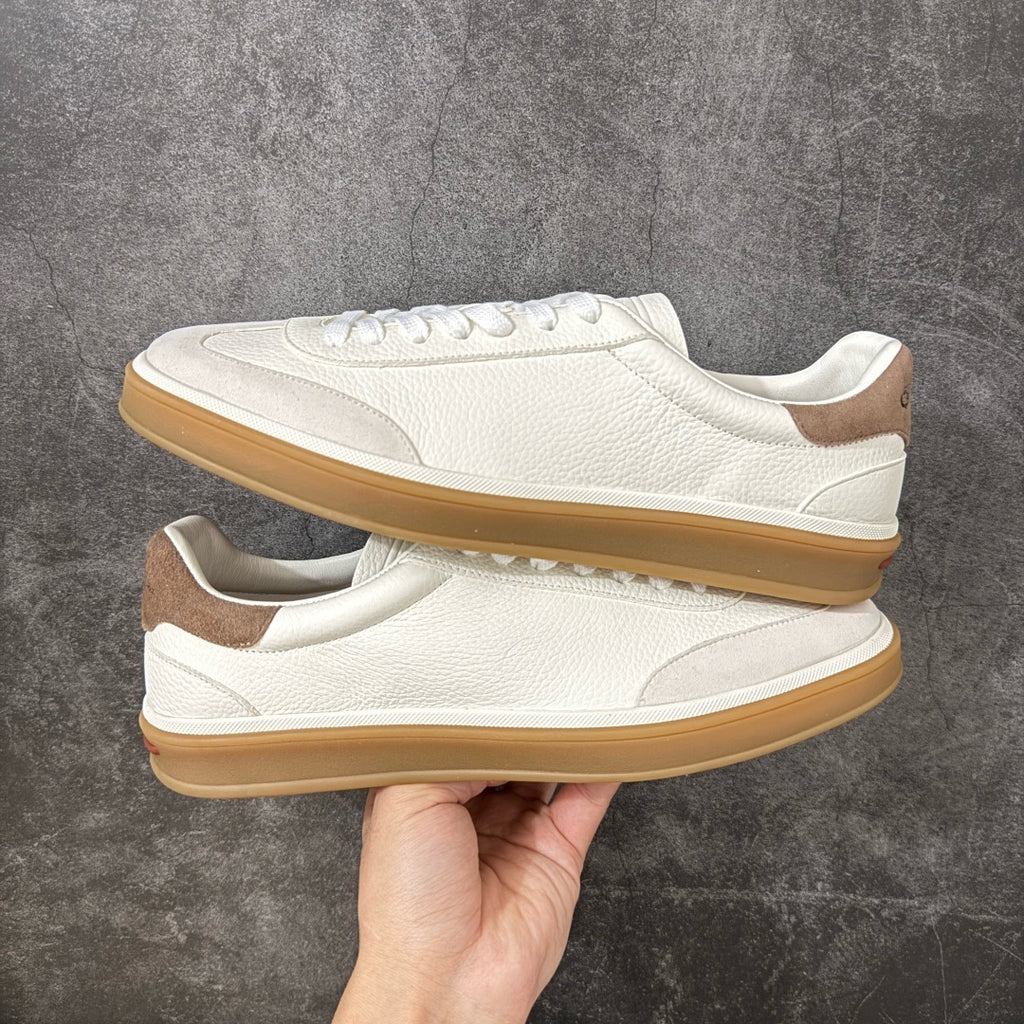 Loro Piana Tennis Walk Suede-Trimmed Leather Sneakers