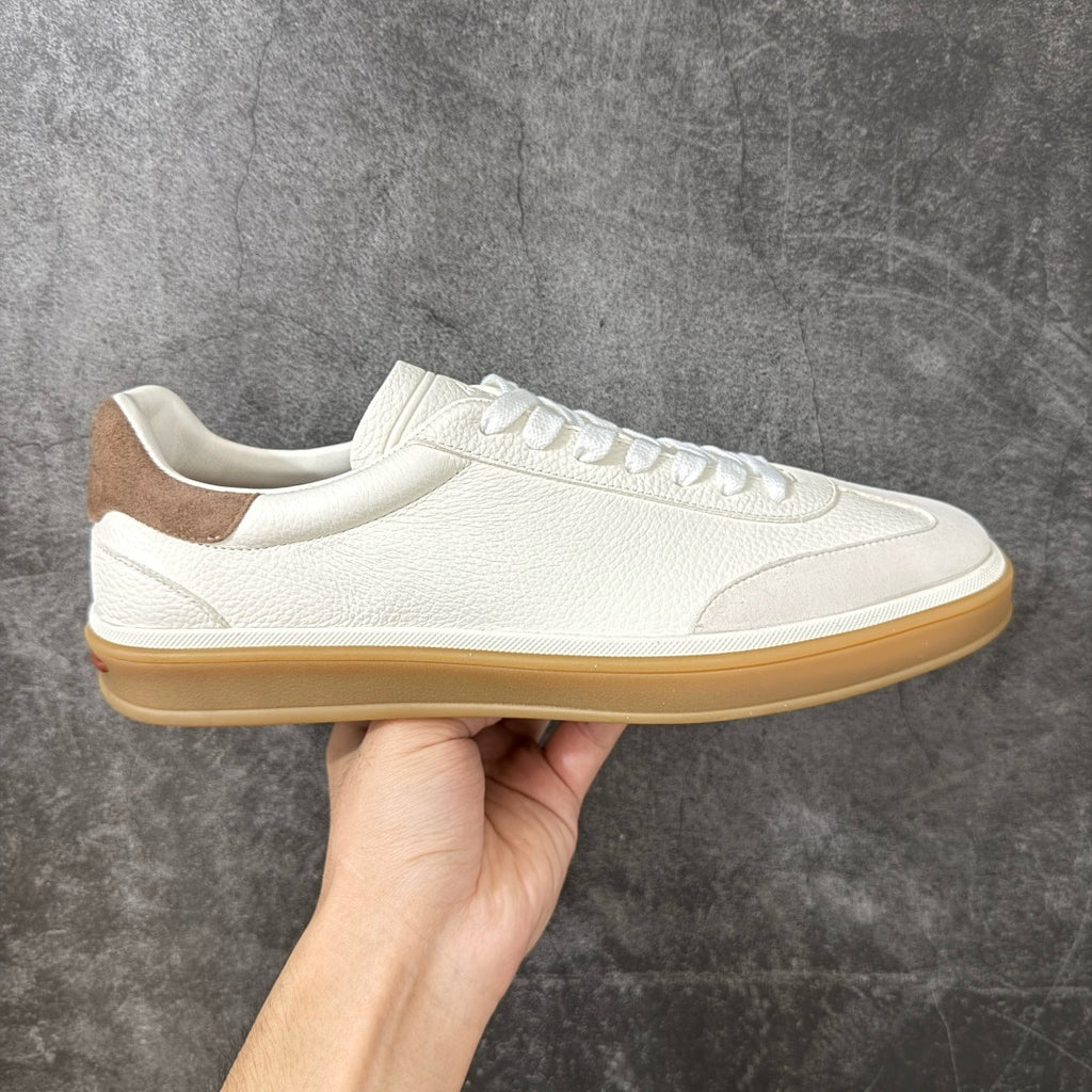Loro Piana Tennis Walk Suede-Trimmed Leather Sneakers