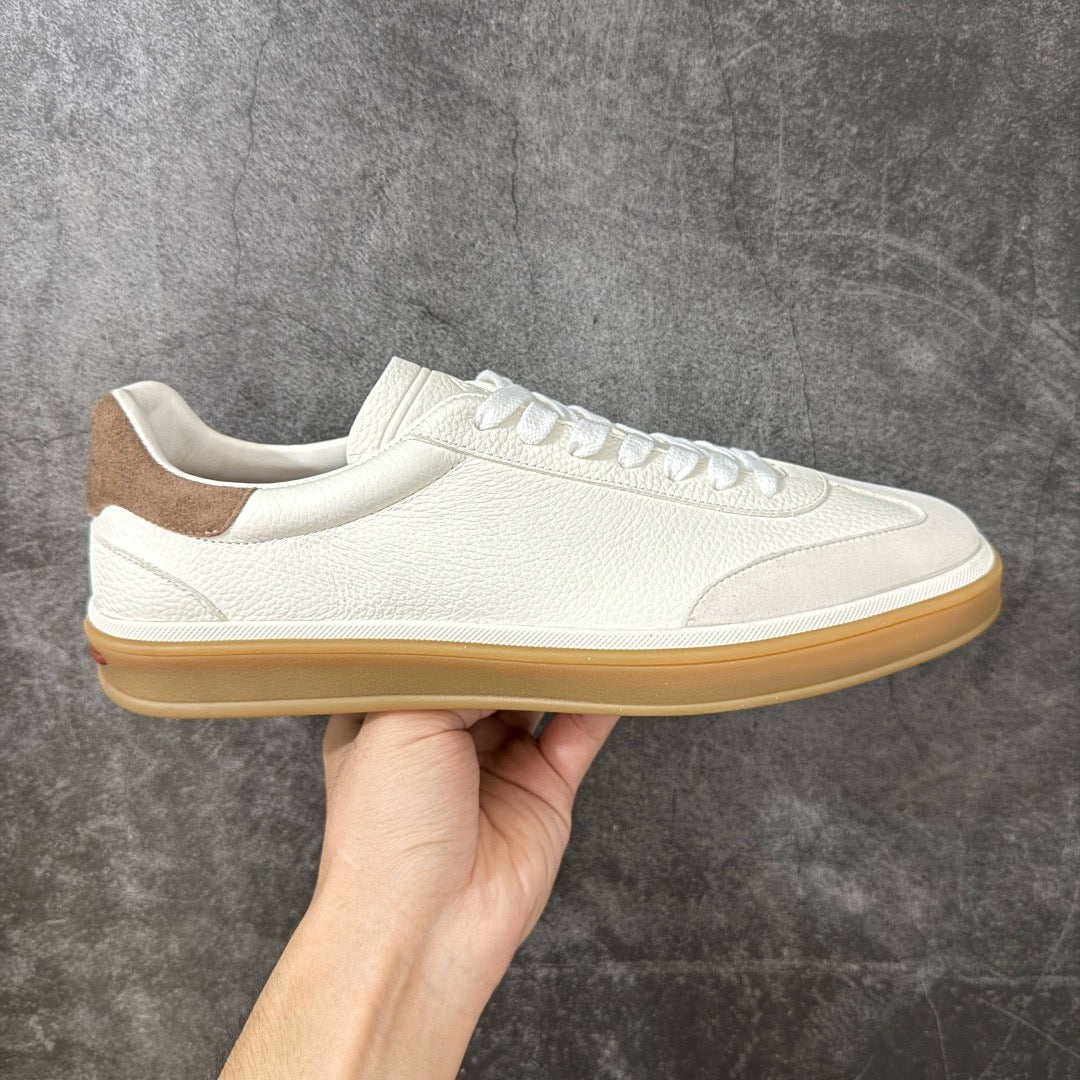 Loro Piana Tennis Walk Suede-Trimmed Leather Sneakers