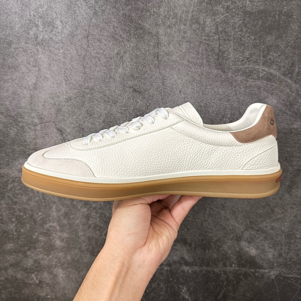 Loro Piana Tennis Walk Suede-Trimmed Leather Sneakers