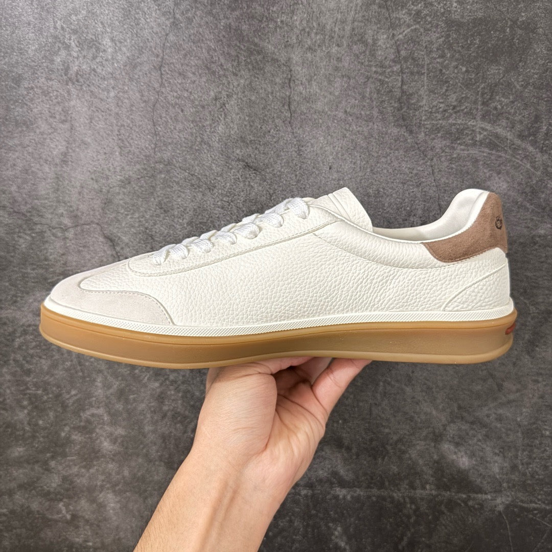 Loro Piana Tennis Walk Suede-Trimmed Leather Sneakers