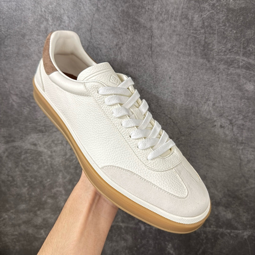 Loro Piana Tennis Walk Suede-Trimmed Leather Sneakers