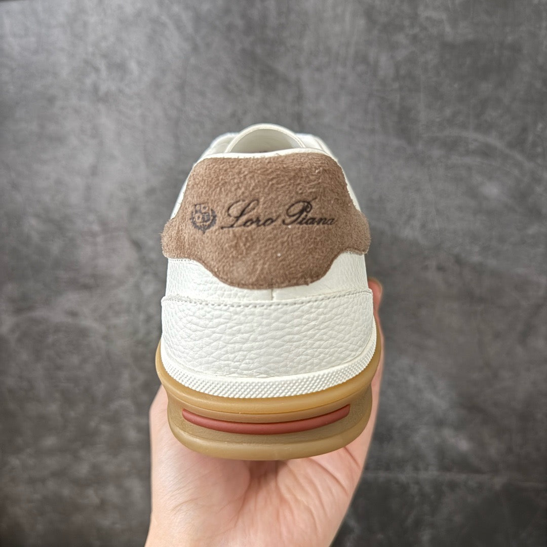 Loro Piana Tennis Walk Suede-Trimmed Leather Sneakers