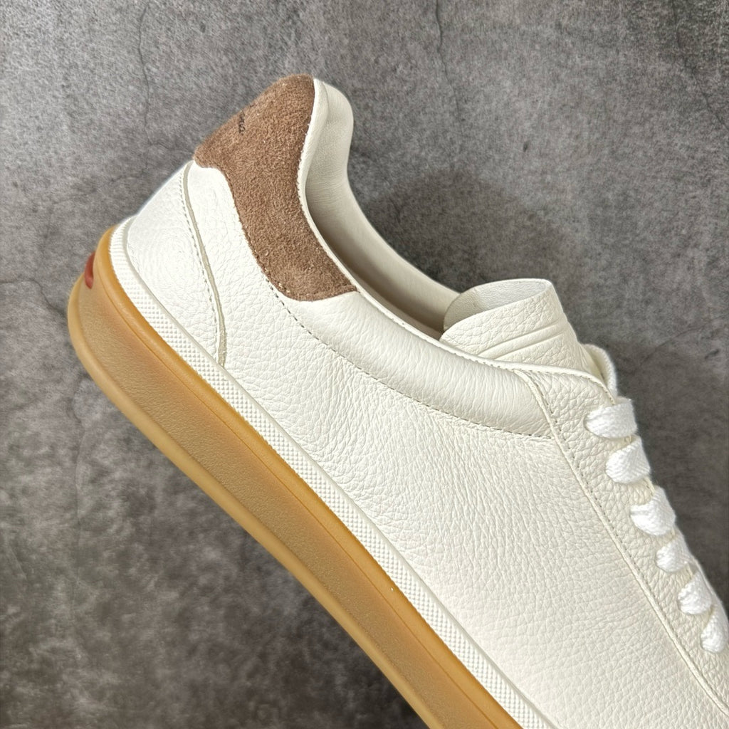 Loro Piana Tennis Walk Suede-Trimmed Leather Sneakers