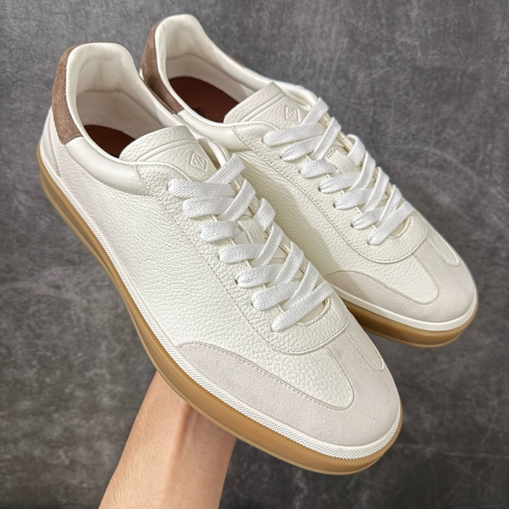 Loro Piana Tennis Walk Suede-Trimmed Leather Sneakers