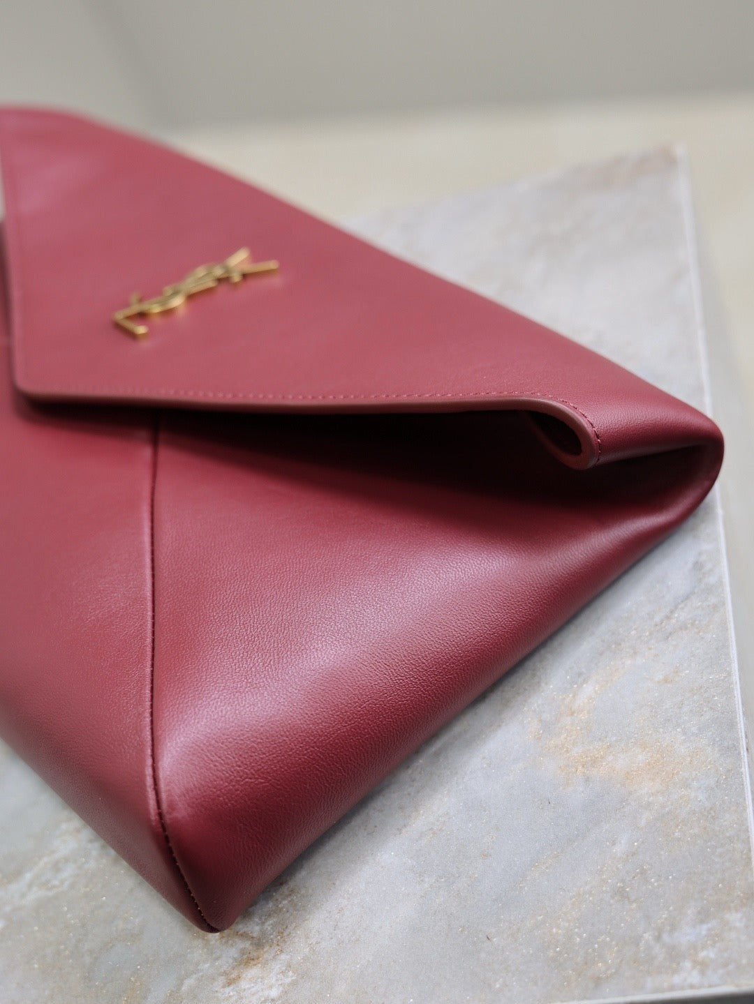Saint Laurent Cassandre Large Envelope Pouch in Shiny Leather