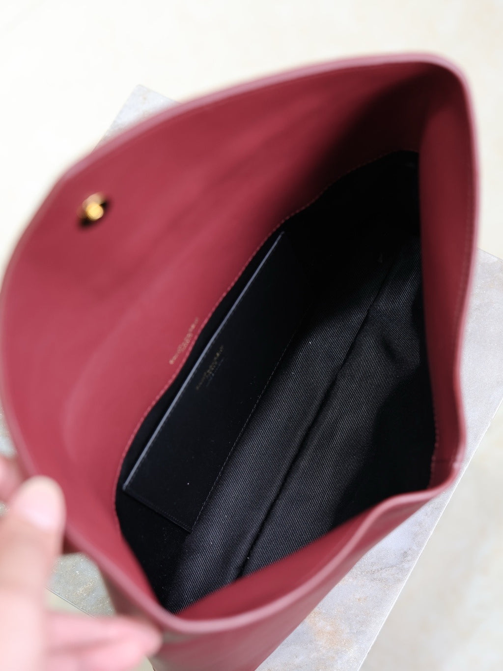 Saint Laurent Cassandre Large Envelope Pouch in Shiny Leather