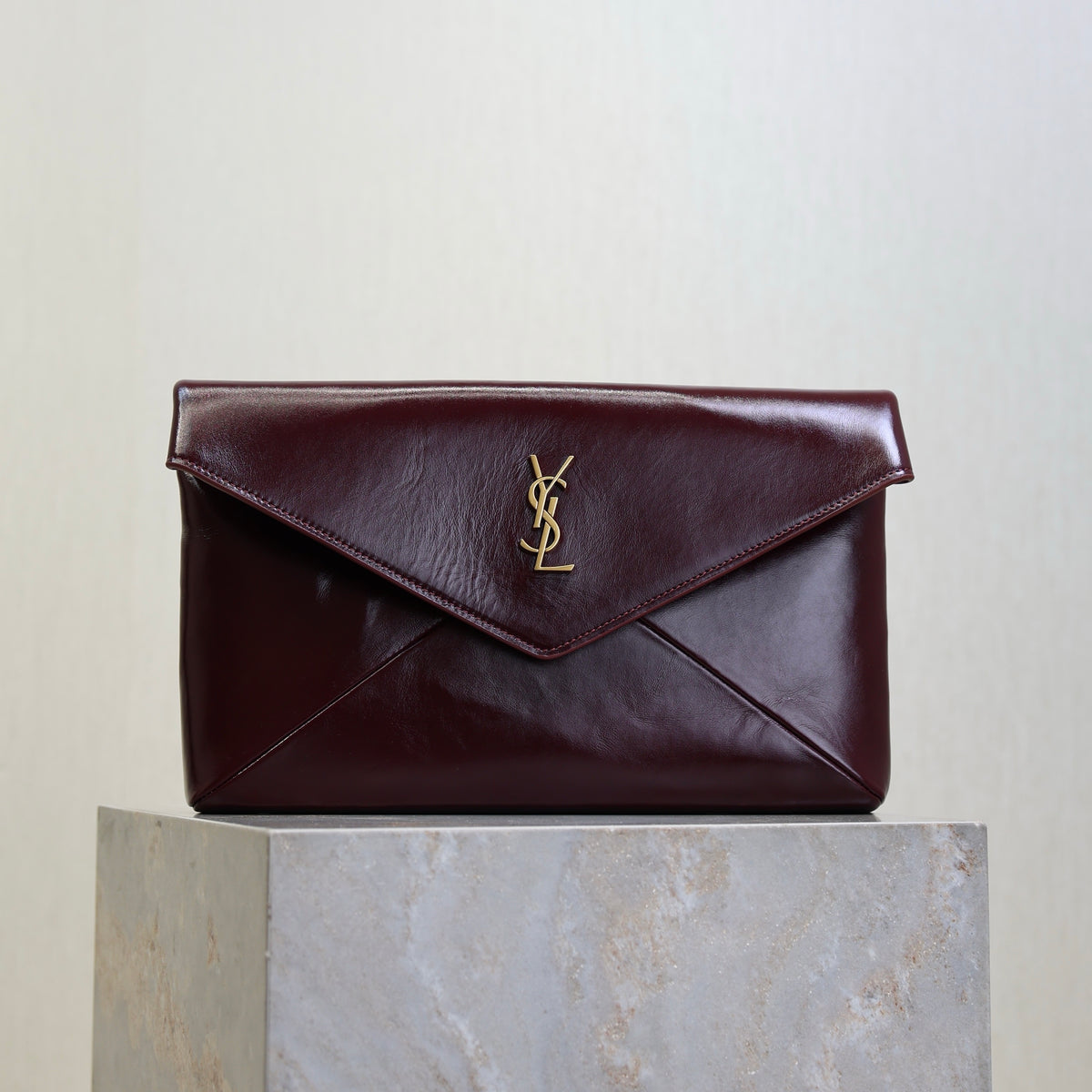Saint Laurent Cassandre Large Envelope Pouch in Shiny Leather
