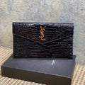 Saint Laurent Uptown Pouch in Crocodile-Embossed Shiny Leather