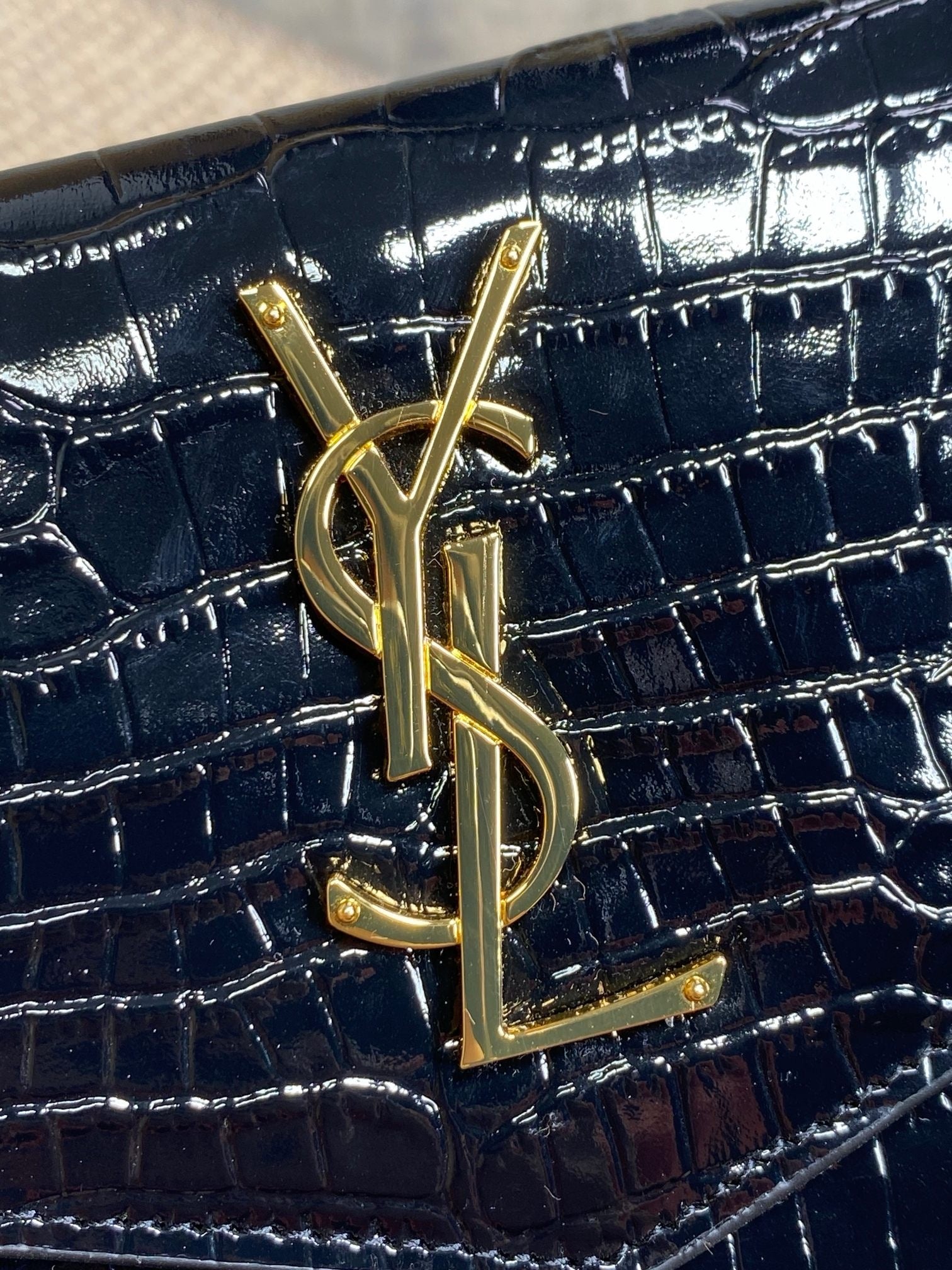 Saint Laurent Uptown Pouch in Crocodile-Embossed Shiny Leather