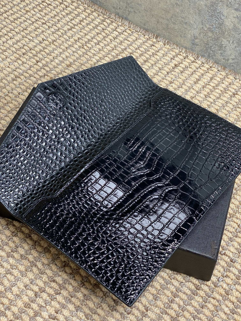 Saint Laurent Uptown Pouch in Crocodile-Embossed Shiny Leather
