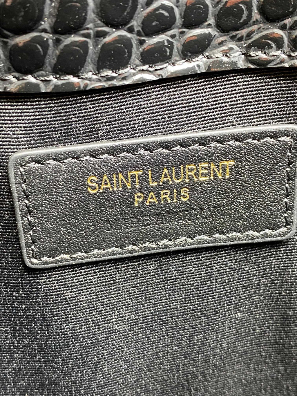Saint Laurent Uptown Pouch in Crocodile-Embossed Shiny Leather