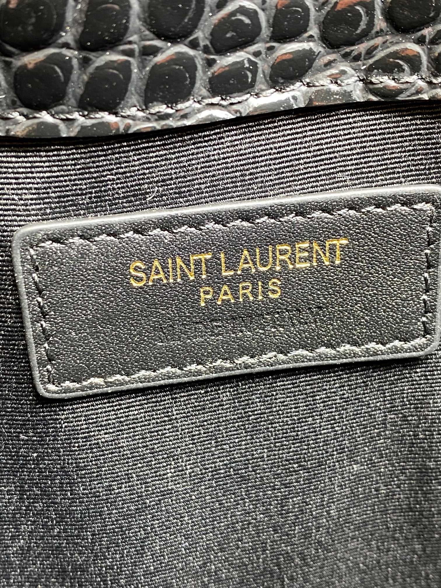 Saint Laurent Uptown Pouch in Crocodile-Embossed Shiny Leather