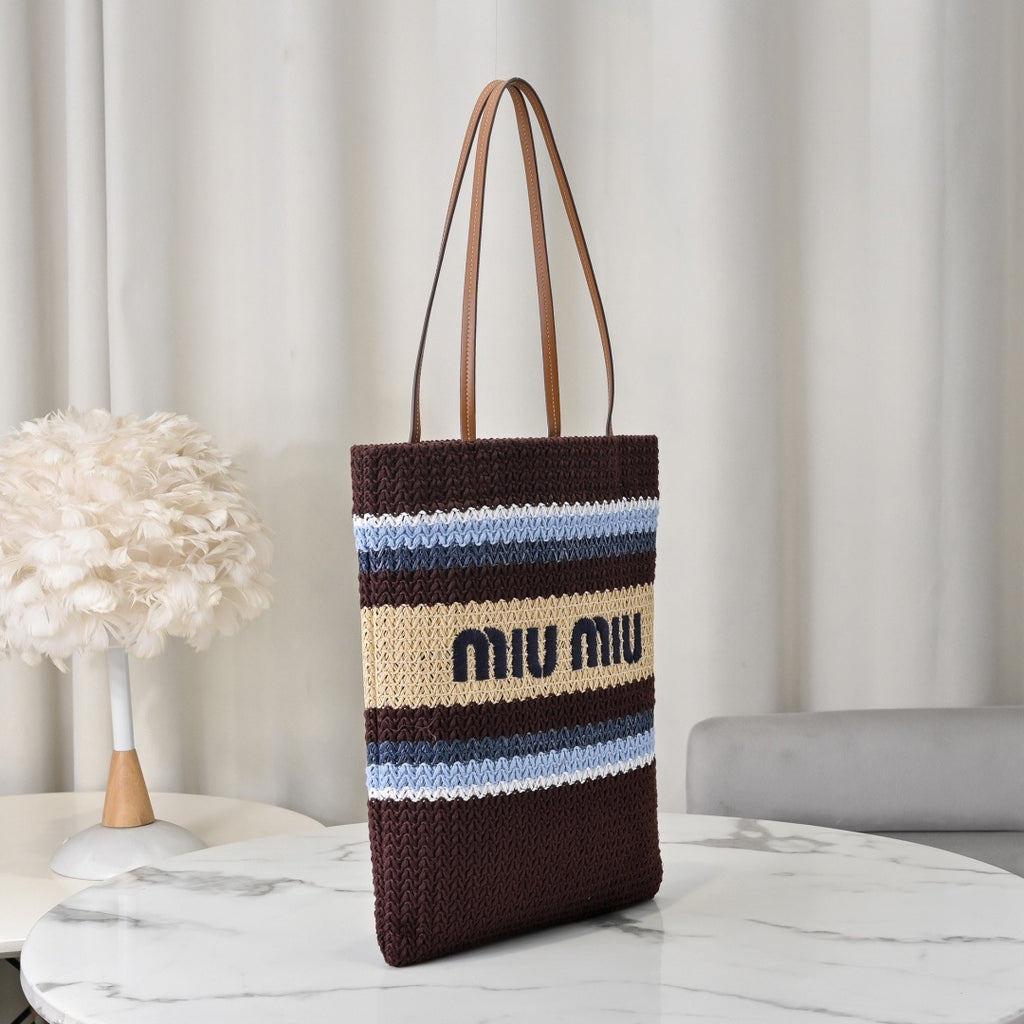 Miu Miu Raffia-Effect Woven Tote Bag 5BG248