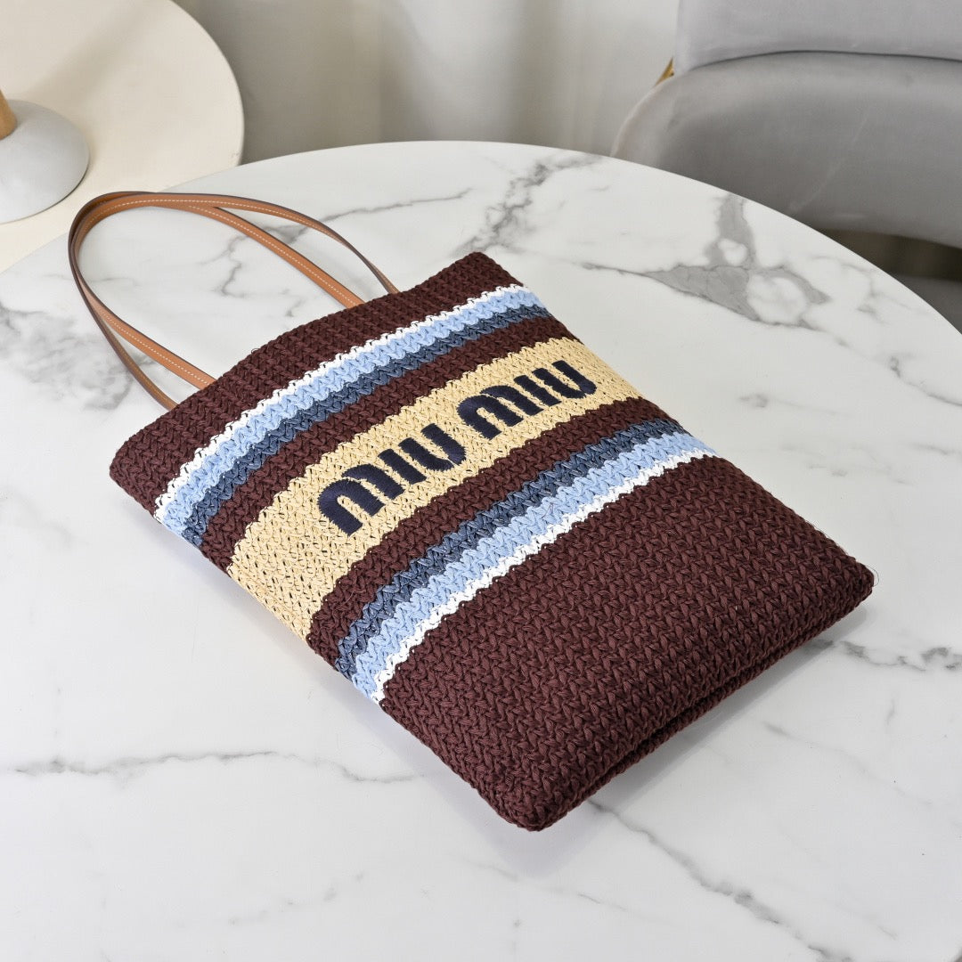 Miu Miu Raffia-Effect Woven Tote Bag 5BG248