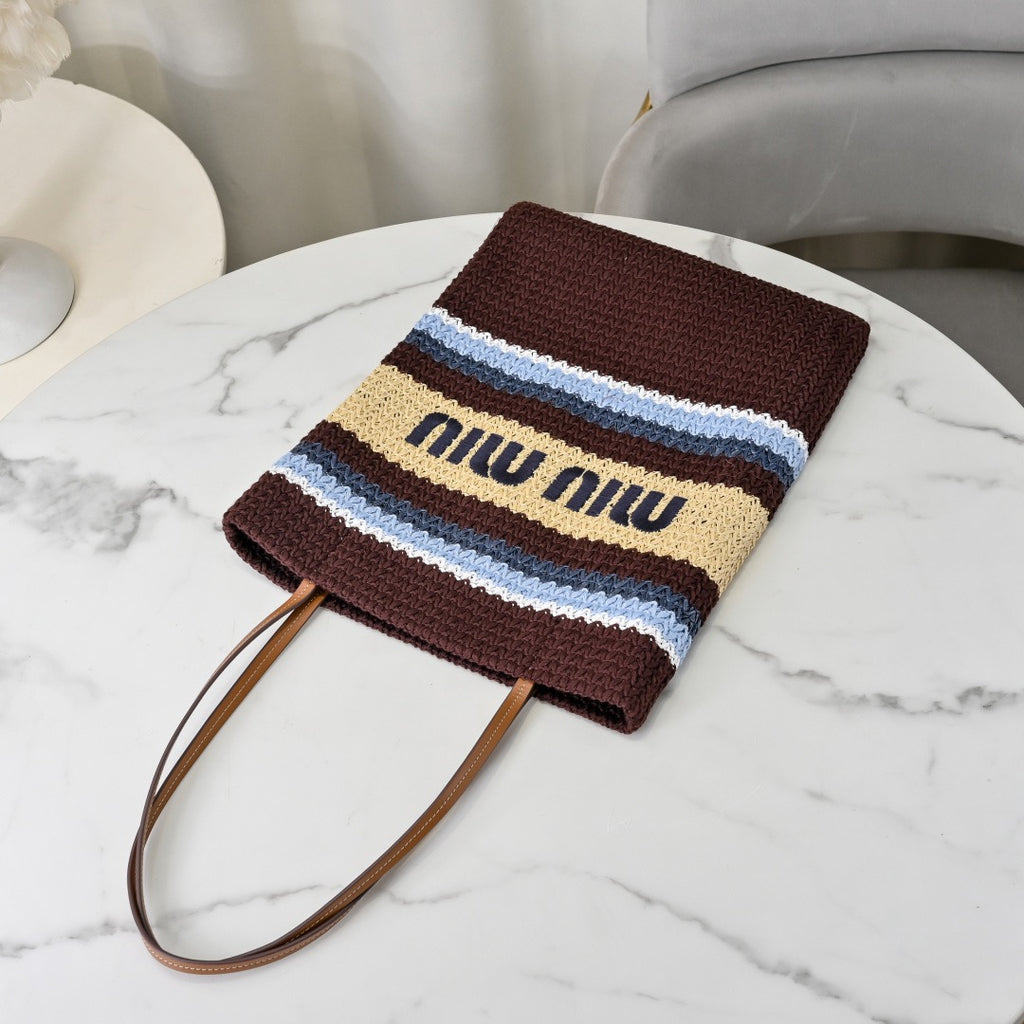 Miu Miu Raffia-Effect Woven Tote Bag 5BG248