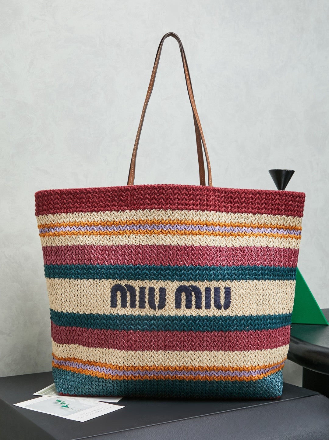 Miu Miu Raffia-Effect Woven Tote Bag 5BG228