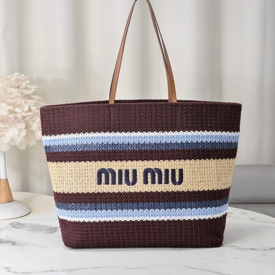 Miu Miu Raffia-Effect Woven Tote Bag 5BG228
