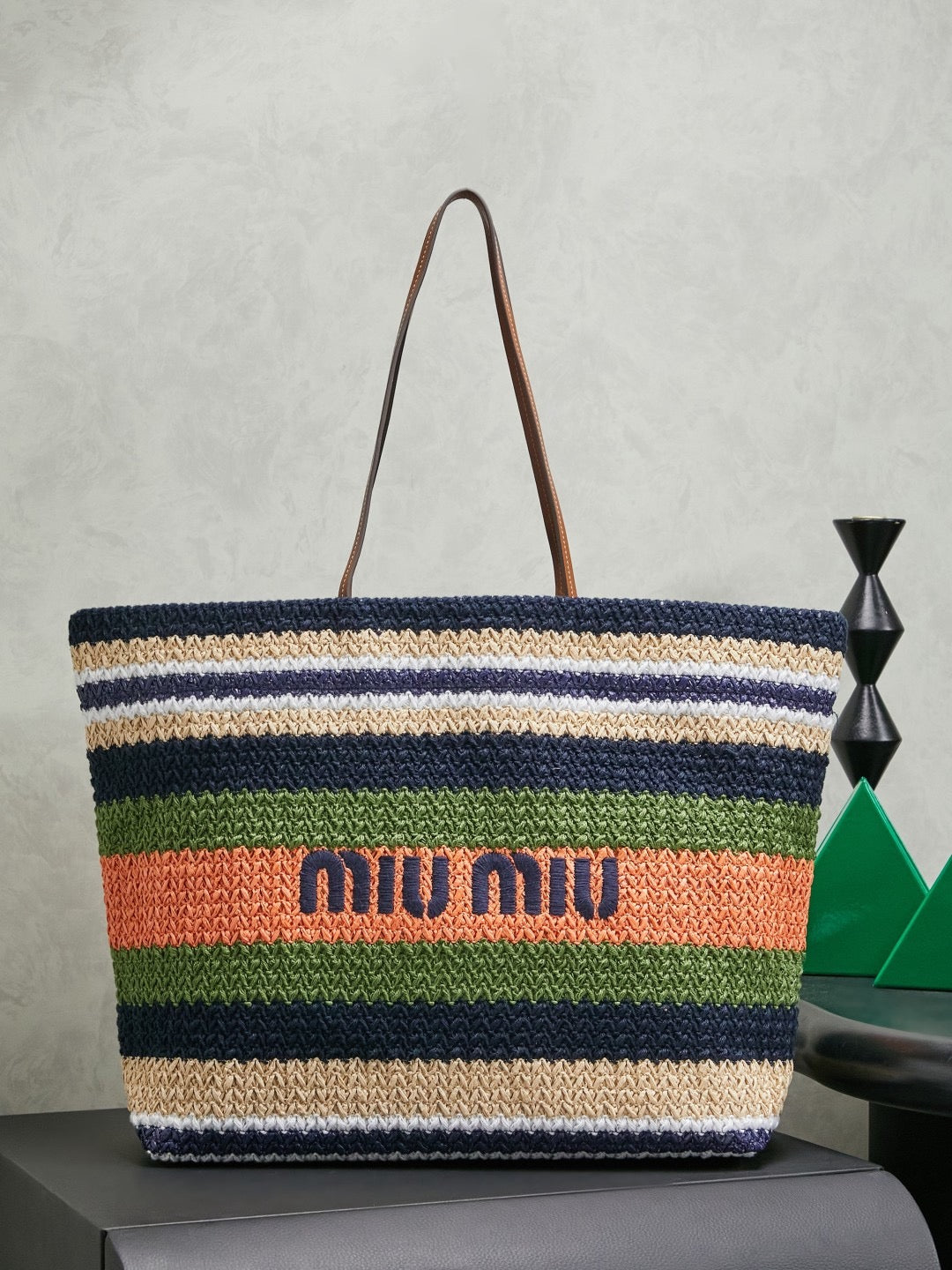 Miu Miu Raffia-Effect Woven Tote Bag 5BG228