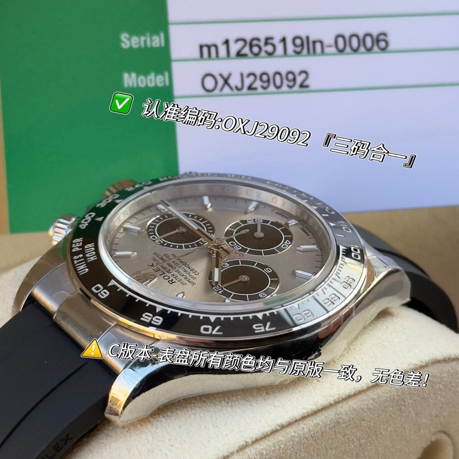 Rolex Daytona 126519LN-0006 40MM 904L Stainless Steel Rubber Strap Slate Dial