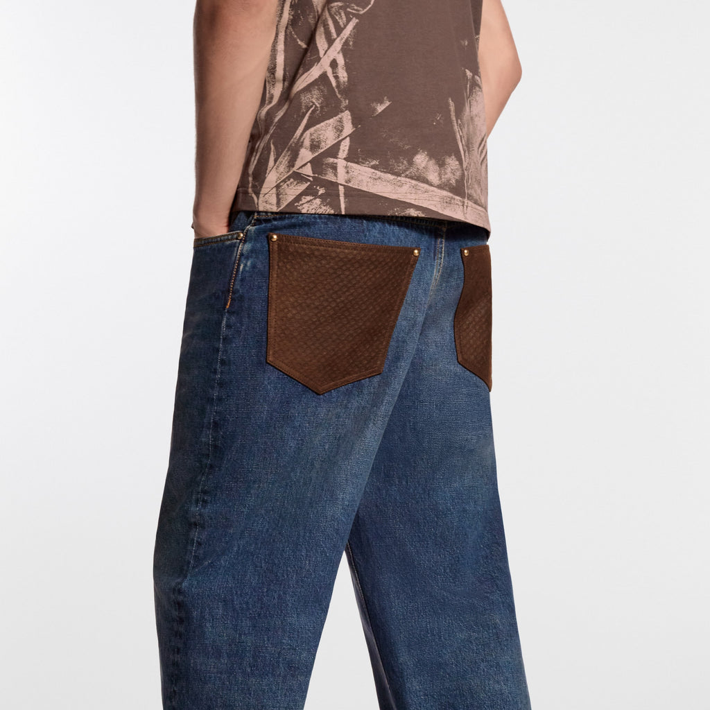 LV 1AJUY4 Denim Skate Pants With Leather Signature Pockets