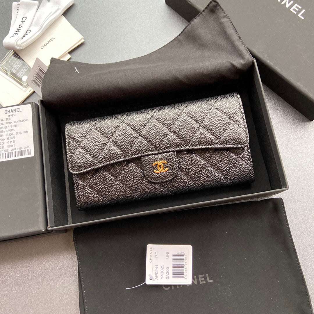 Chanel Long Flap Wallet in Grained Shiny Calfskin