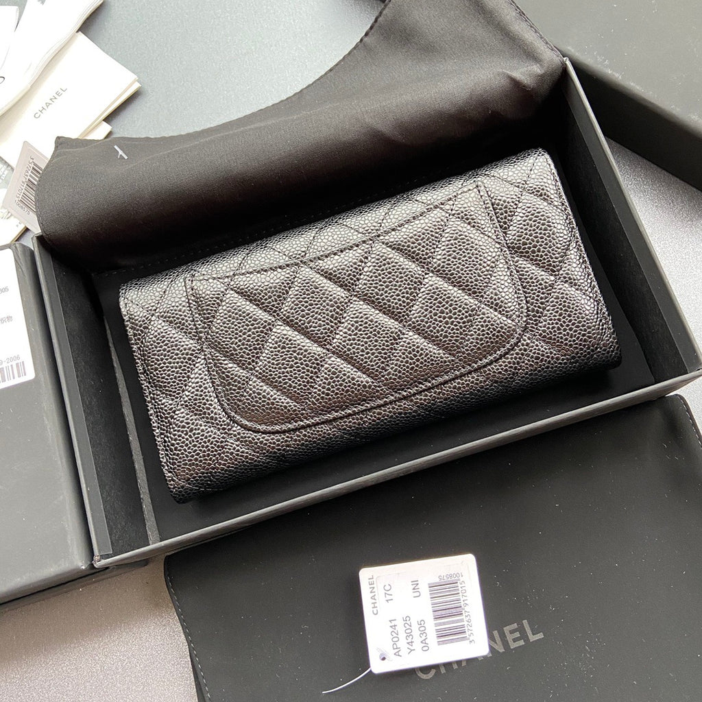 Chanel Long Flap Wallet in Grained Shiny Calfskin
