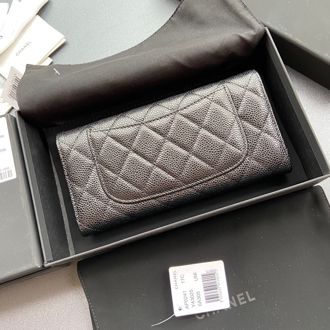 Chanel Long Flap Wallet in Grained Shiny Calfskin