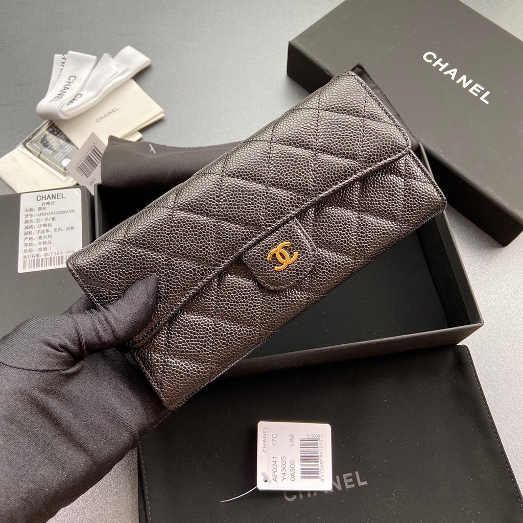 Chanel Long Flap Wallet in Grained Shiny Calfskin