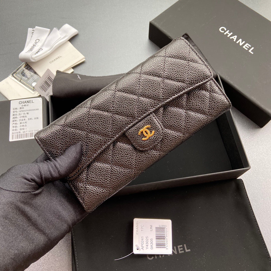 Chanel Long Flap Wallet in Grained Shiny Calfskin