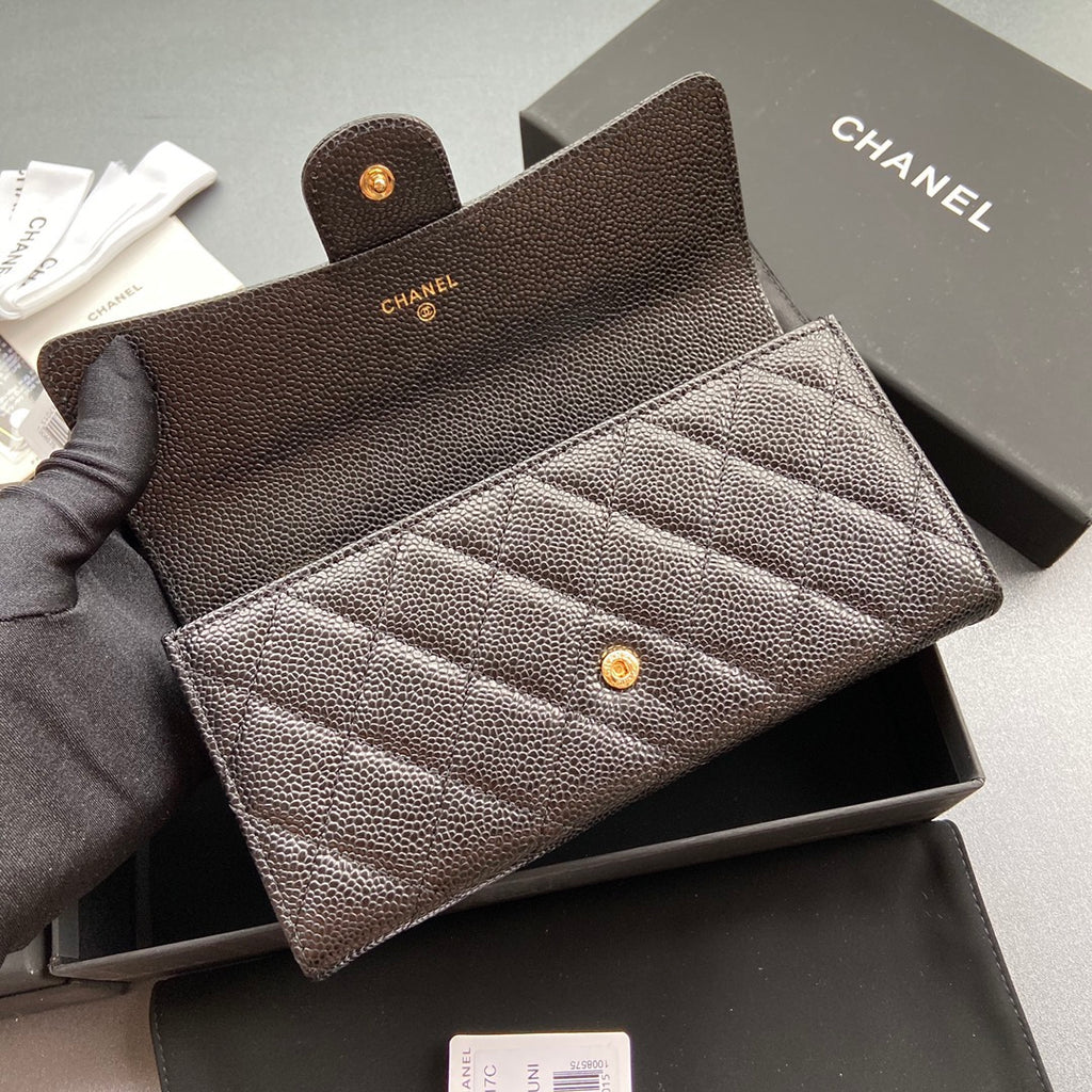 Chanel Long Flap Wallet in Grained Shiny Calfskin