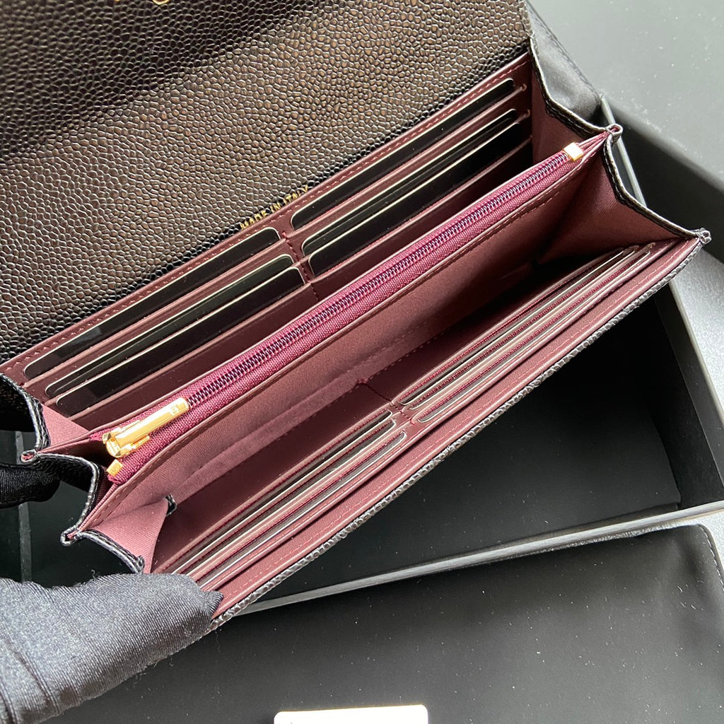 Chanel Long Flap Wallet in Grained Shiny Calfskin