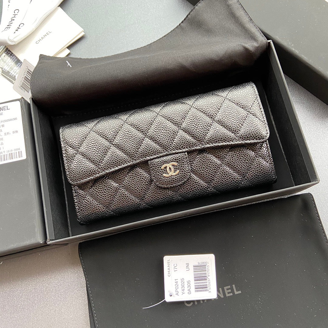 Chanel Long Flap Wallet in Grained Shiny Calfskin
