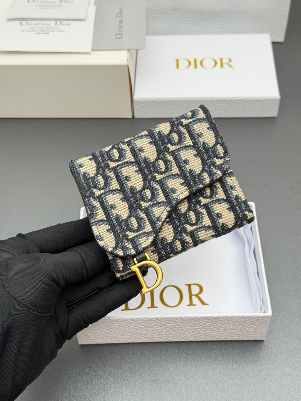 Dior Saddle Lotus Wallet in Oblique Jacquard