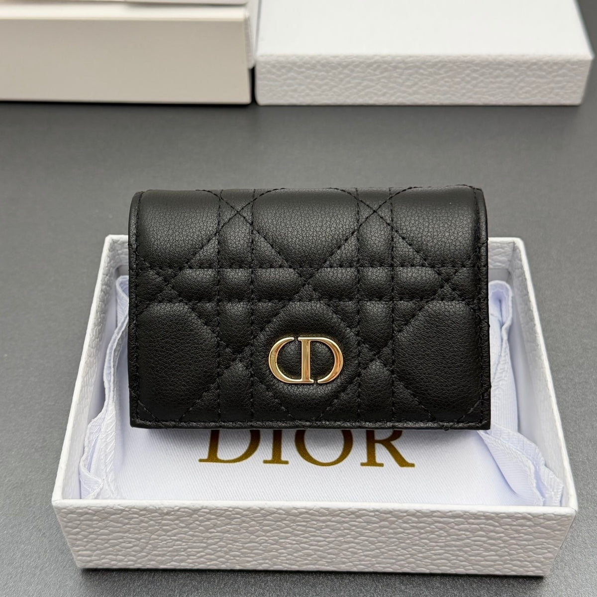 Dior Caro Glycine Wallet in Supple Cannage Calfskin