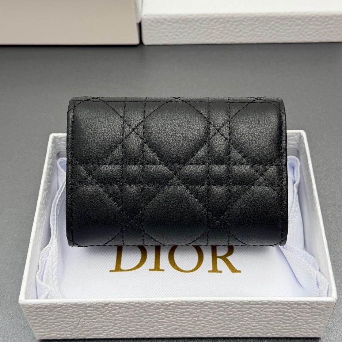 Dior Caro Glycine Wallet in Supple Cannage Calfskin