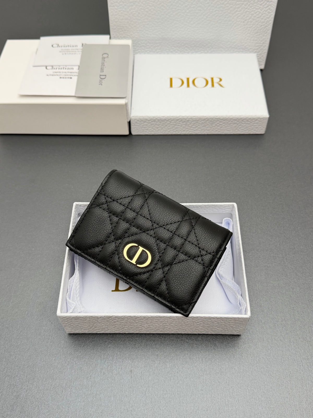 Dior Caro Glycine Wallet in Supple Cannage Calfskin