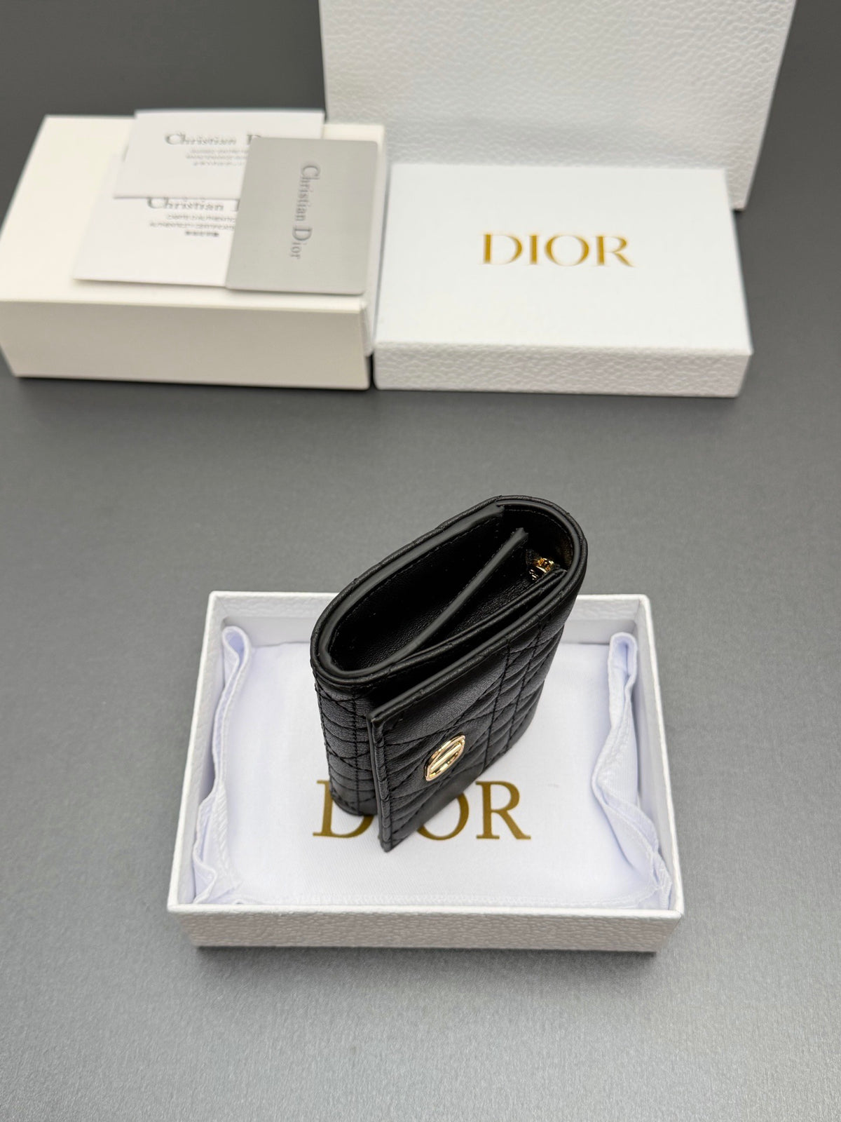 Dior Caro Glycine Wallet in Supple Cannage Calfskin